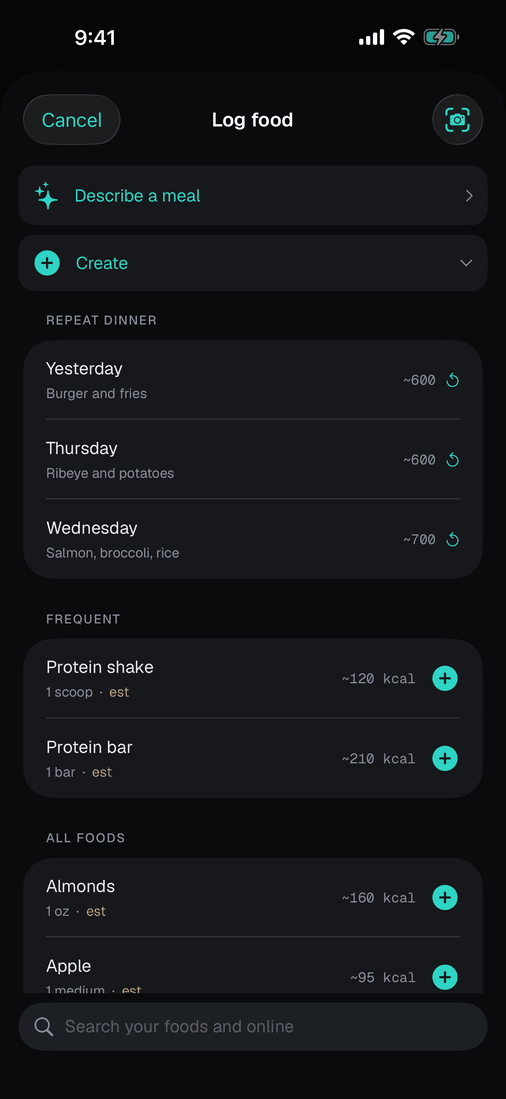 tap the meal, then the food: two taps for a regular