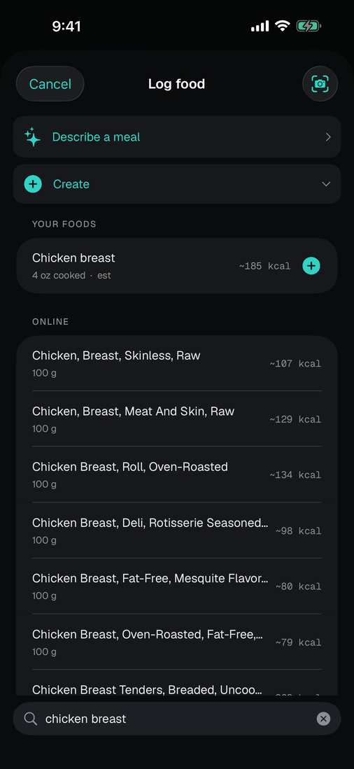 your own foods first, then everything online